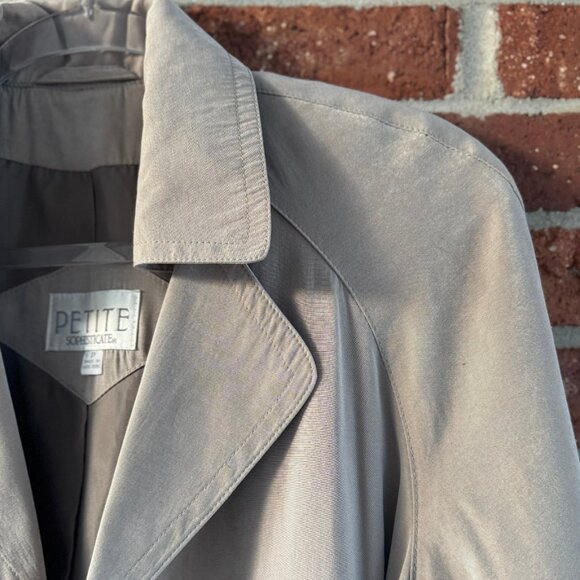 Vintage Petite Sophisticate Taupe Trench Coat P - Picture 6 of 10